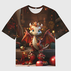 Футболка оверсайз мужская Дракон с новогодними шариками, цвет: 3D-принт
