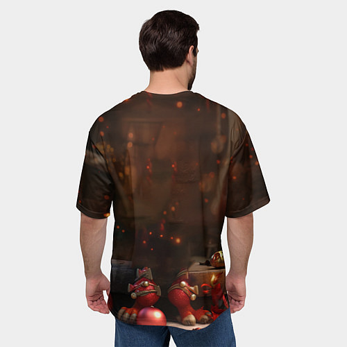 Мужская футболка оверсайз Дракон с новогодними шариками / 3D-принт – фото 4