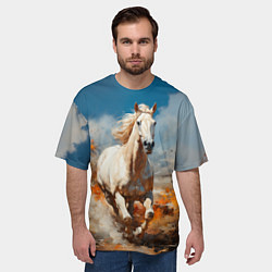 Футболка оверсайз мужская Белая лошадь скачет в поле, цвет: 3D-принт — фото 2