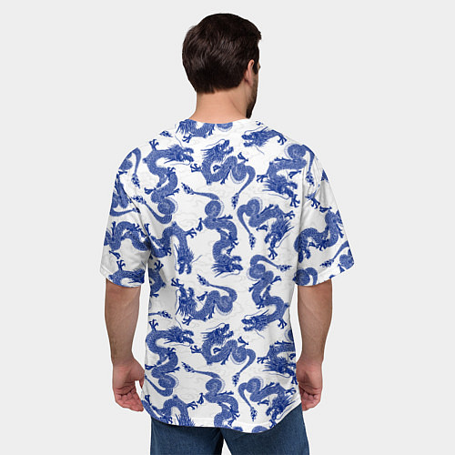 Мужская футболка оверсайз Синие новогодние драконы / 3D-принт – фото 4