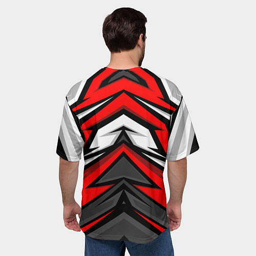 Мужская футболка оверсайз Россия - красная геометрия / 3D-принт – фото 4