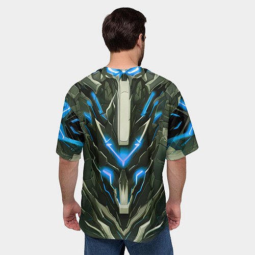 Мужская футболка оверсайз Синяя кибер броня / 3D-принт – фото 4