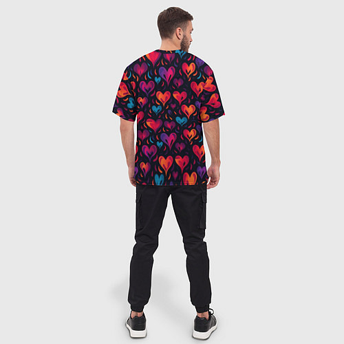 Мужская футболка оверсайз Паттерн с сердцами / 3D-принт – фото 4