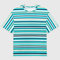 Футболка оверсайз мужская Бело-сине-зелёный в полоску, цвет: 3D-принт