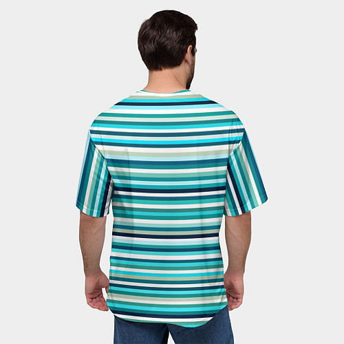 Мужская футболка оверсайз Бело-сине-зелёный в полоску / 3D-принт – фото 4