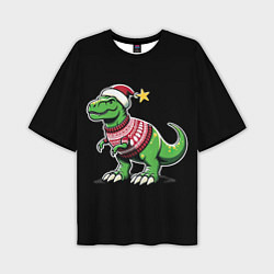 Мужская футболка оверсайз Динозавр в рождественнском свитере