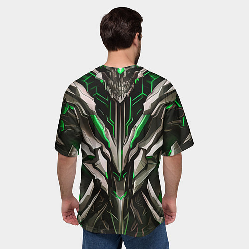 Мужская футболка оверсайз Зелёная кибер броня модерн / 3D-принт – фото 4