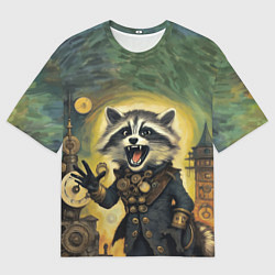 Футболка оверсайз мужская Крик стимпанк енота, цвет: 3D-принт