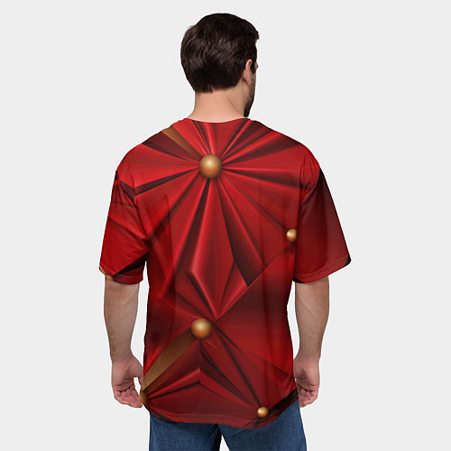 Мужская футболка оверсайз Золотой герб России на красной абстракции / 3D-принт – фото 4
