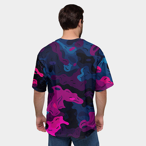 Мужская футболка оверсайз Синий и фиолетовый абстрактный камуфляж / 3D-принт – фото 4