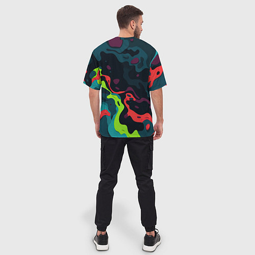 Мужская футболка оверсайз Яркий кислотный абстрактный камуфляж / 3D-принт – фото 4