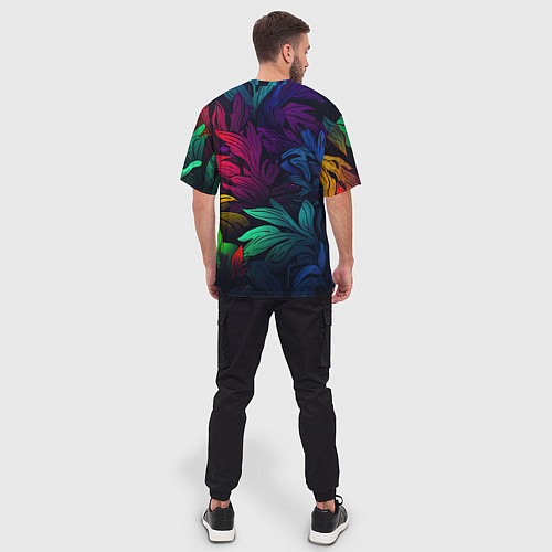 Мужская футболка оверсайз Яркие абстрактные листья / 3D-принт – фото 4