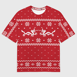 Футболка оверсайз мужская Новогодний свитер с драконами, цвет: 3D-принт