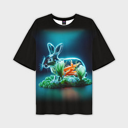 Мужская футболка оверсайз Прозрачный стеклянный кролик с овощами