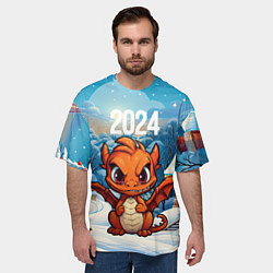 Футболка оверсайз мужская Угрюмый забавный дракон, цвет: 3D-принт — фото 2