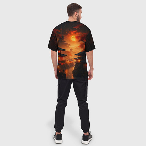 Мужская футболка оверсайз Мрачная япония - пейзаж / 3D-принт – фото 4