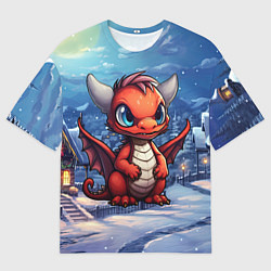 Футболка оверсайз мужская Красный недовольный дракон 2024, цвет: 3D-принт