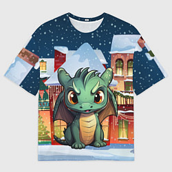 Футболка оверсайз мужская Зеленый городской дракон, цвет: 3D-принт