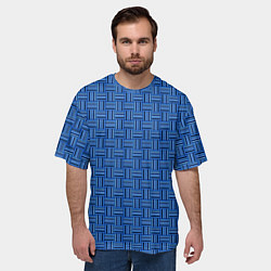 Футболка оверсайз мужская Полосы в квадратах паттерн синий, цвет: 3D-принт — фото 2