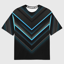 Футболка оверсайз мужская Голубые геометрические неоновые полосы, цвет: 3D-принт
