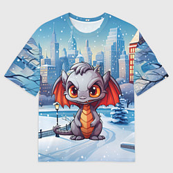 Мужская футболка оверсайз Серый дракон 2024