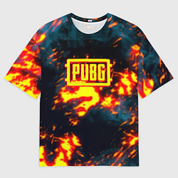 Футболка оверсайз мужская PUBG огненое лого, цвет: 3D-принт