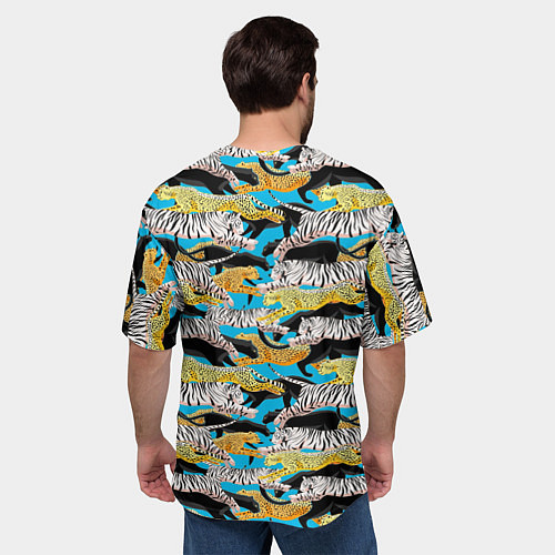 Мужская футболка оверсайз Прыжок диких кошек / 3D-принт – фото 4