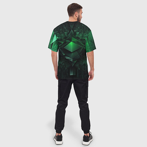 Мужская футболка оверсайз Зеленая и черная абстракция геометрическая / 3D-принт – фото 4