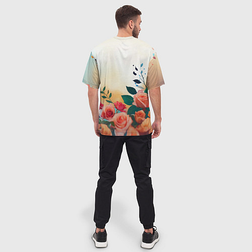 Мужская футболка оверсайз Мультяшный леопард в цветах / 3D-принт – фото 4