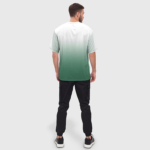 Мужская футболка оверсайз Туманный градиент бело-зелёный / 3D-принт – фото 4
