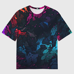 Футболка оверсайз мужская Темная цветная абстракция пятнами, цвет: 3D-принт