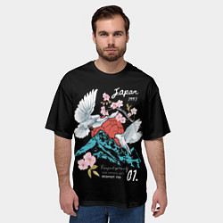 Футболка оверсайз мужская Сакура горы голуби, цвет: 3D-принт — фото 2