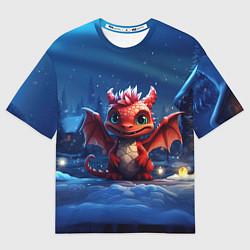 Мужская футболка оверсайз Красный маленький дракон