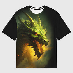 Футболка оверсайз мужская Злой зеленый дракон 2024, цвет: 3D-принт