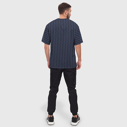 Мужская футболка оверсайз Чёрный узор на серо-синем / 3D-принт – фото 4
