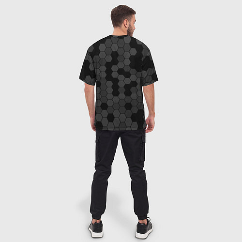 Мужская футболка оверсайз Камуфляж гексагон черный / 3D-принт – фото 4