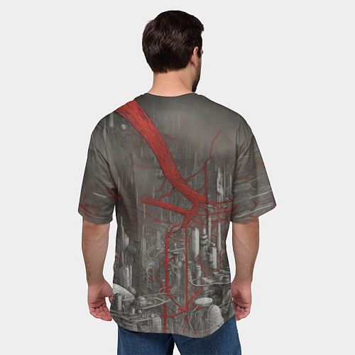 Мужская футболка оверсайз Биотехнический городской пейзаж / 3D-принт – фото 4