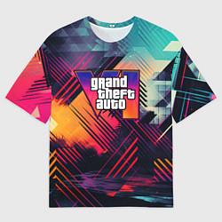 Футболка оверсайз мужская GTA 6 аbstract logo, цвет: 3D-принт