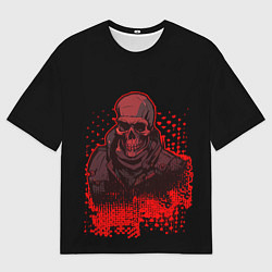 Мужская футболка оверсайз Красный скелет на чёрном фоне