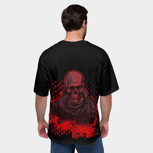 Мужская футболка оверсайз Красный скелет на чёрном фоне / 3D-принт – фото 4