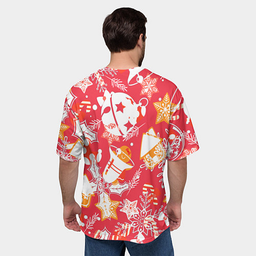 Мужская футболка оверсайз Рождественские узоры колокольчики / 3D-принт – фото 4