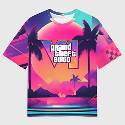 Мужская футболка оверсайз GTA 6 закат солнца