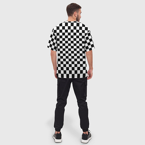 Мужская футболка оверсайз Шахматное поле чёрно-белый / 3D-принт – фото 4
