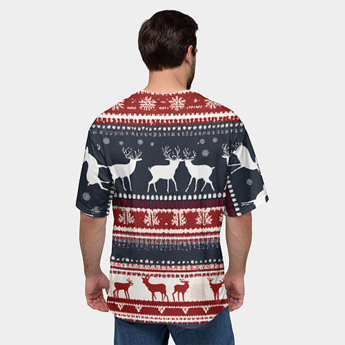 Мужская футболка оверсайз Олени белые и красные свитер новогодний / 3D-принт – фото 4