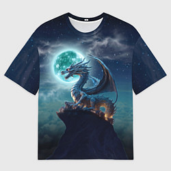 Футболка оверсайз мужская Дракон на скале на фоне луны, цвет: 3D-принт