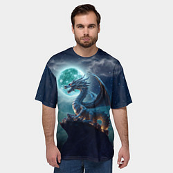 Футболка оверсайз мужская Дракон на скале на фоне луны, цвет: 3D-принт — фото 2