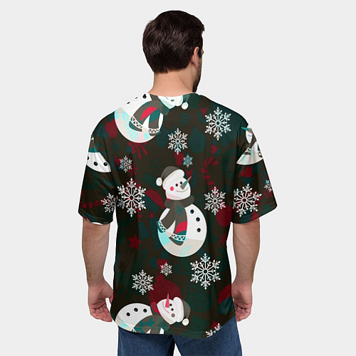 Мужская футболка оверсайз Снеговики узоры / 3D-принт – фото 4