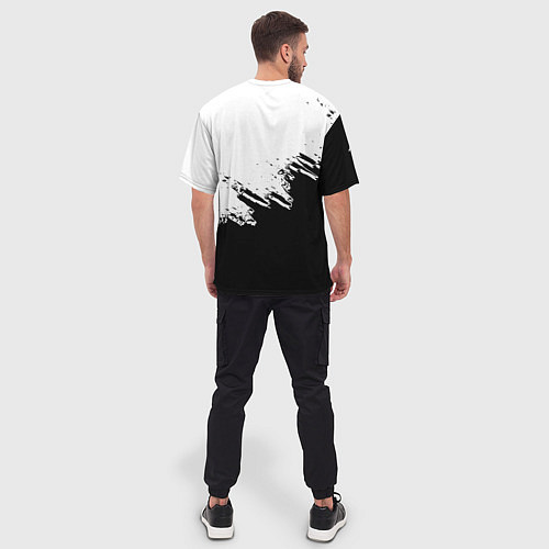 Мужская футболка оверсайз Juventus black sport texture / 3D-принт – фото 4