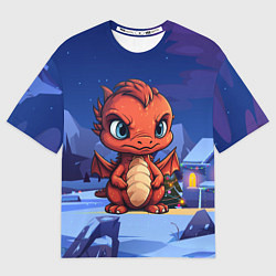 Мужская футболка оверсайз Забавный красный дракон 2024