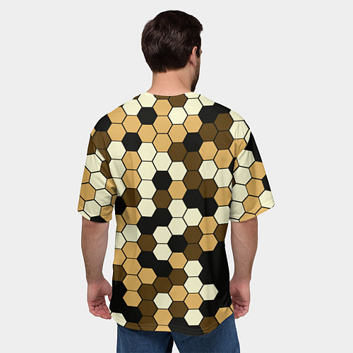 Мужская футболка оверсайз Камуфляж гексагон коричневый / 3D-принт – фото 4